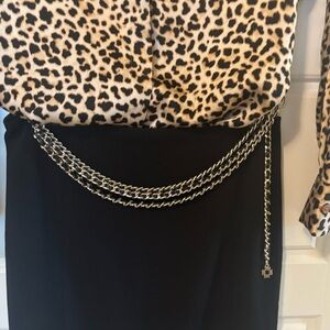 WHBM black leather and gold Chain Belt